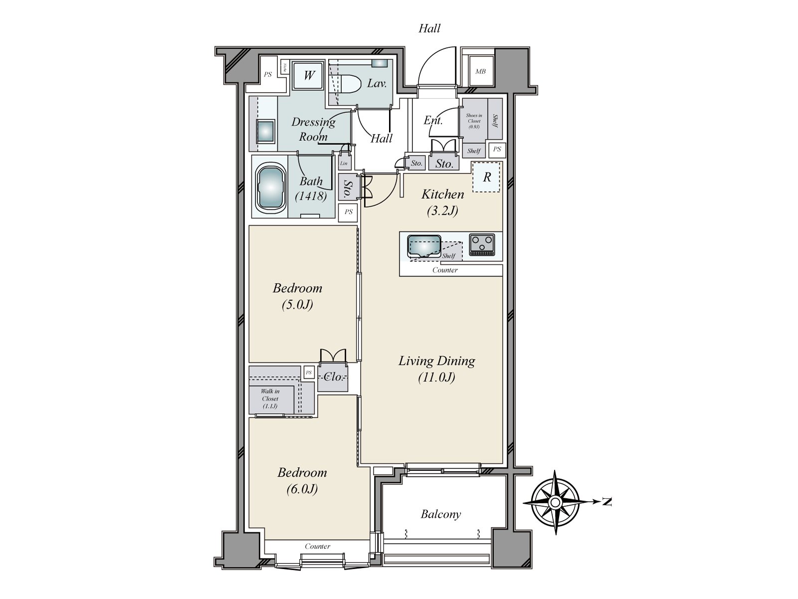 It is a messenger in Floor plan ･ 60.37 square meters ･ 2LDK+WIC+SIC ･ room carefulness (house cleaning enforcement finished)