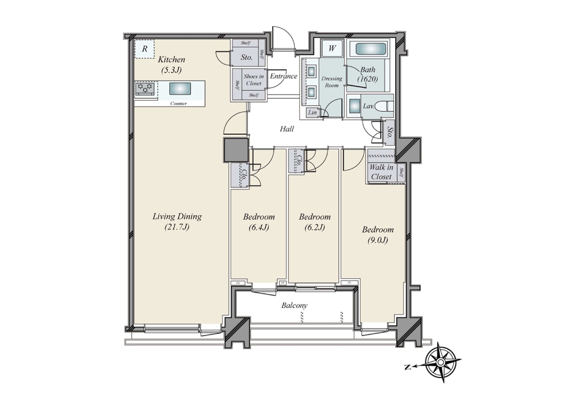 Exclusive area: 106.75 square meters, 3LDK+WIC+SIC