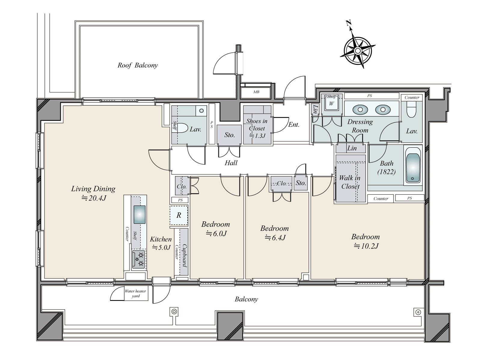 Exclusive area 116.72 square meters ･ 3LDK corner unit