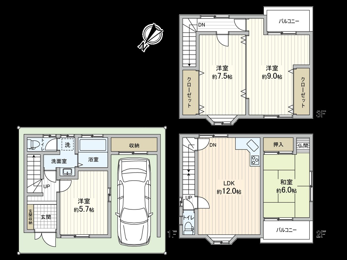 有4LDK的宽敞的建造INN车库的住宅♪