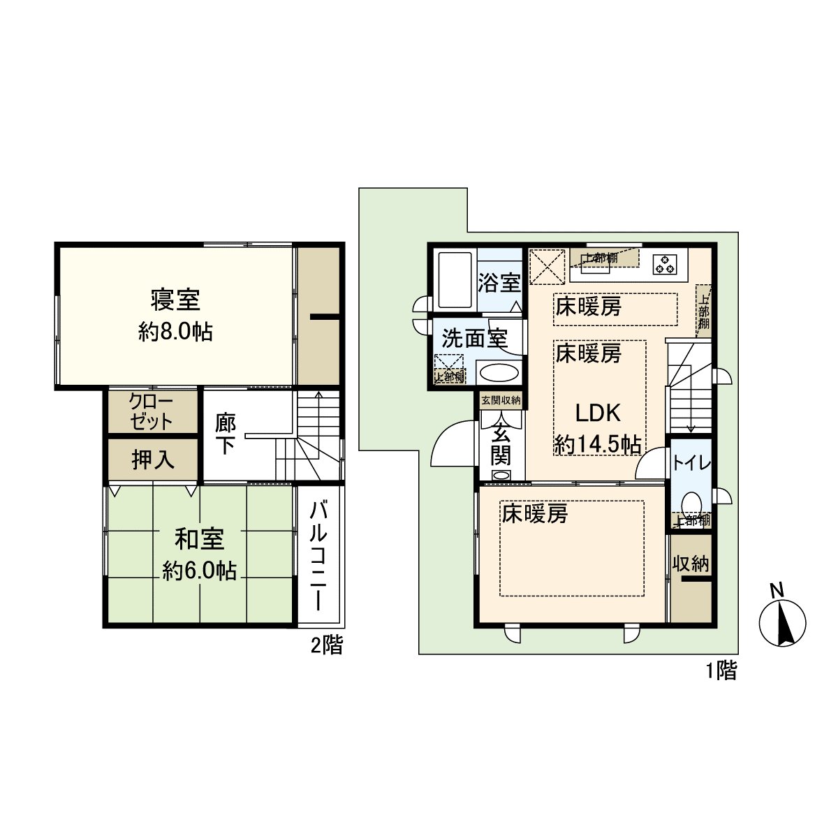 四面八方有開口部，是在通風、采光之前的2LDK的房型。許多壁櫥、擱板被設置，在收納力方面優秀。