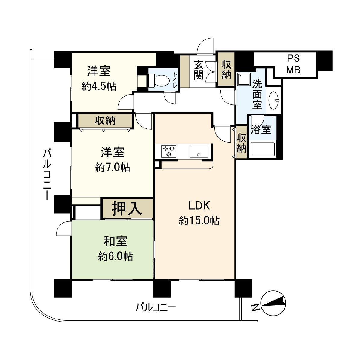是位於27層樓16樓部分的3LDK邊間的房間。