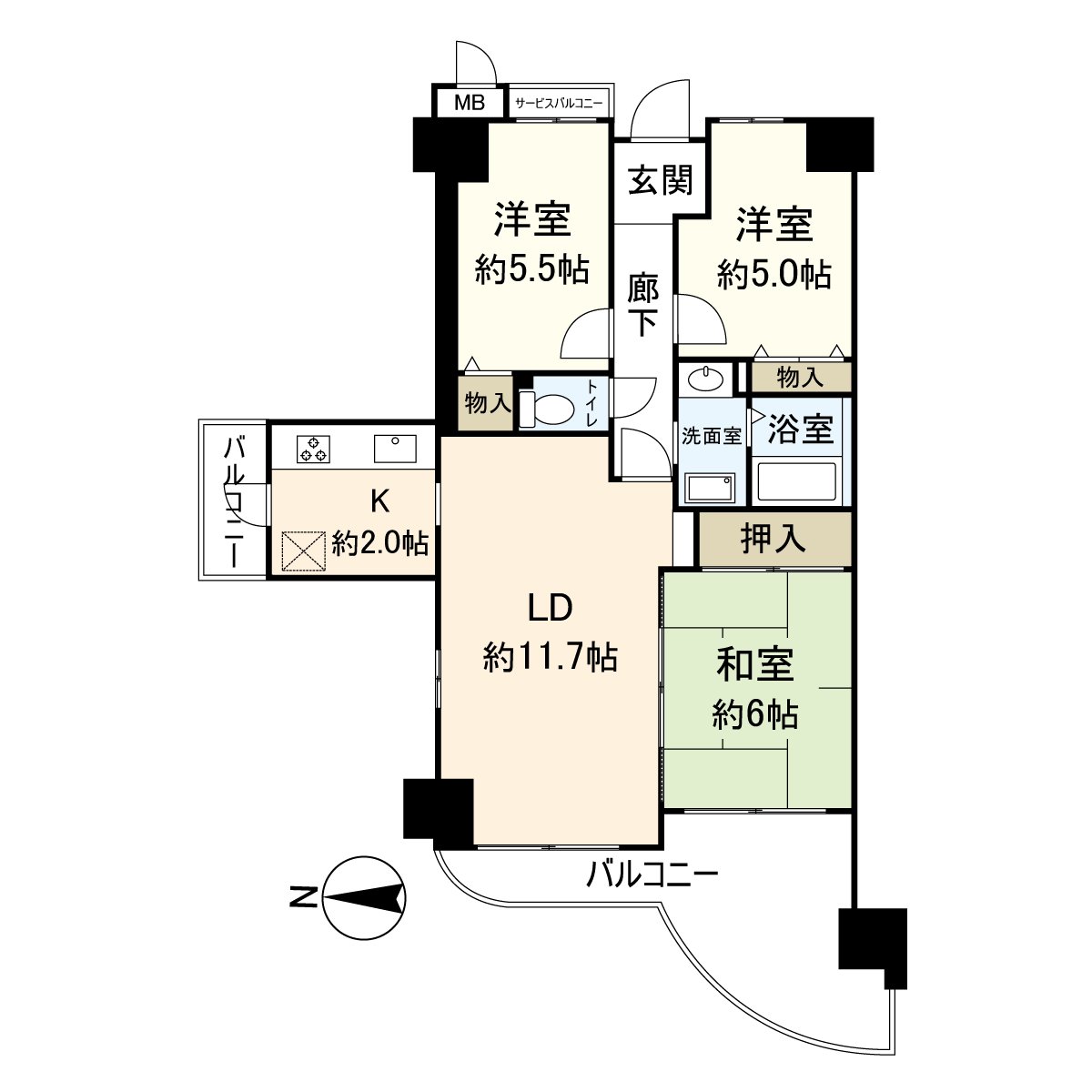 是最上階、3LDK的边角房。