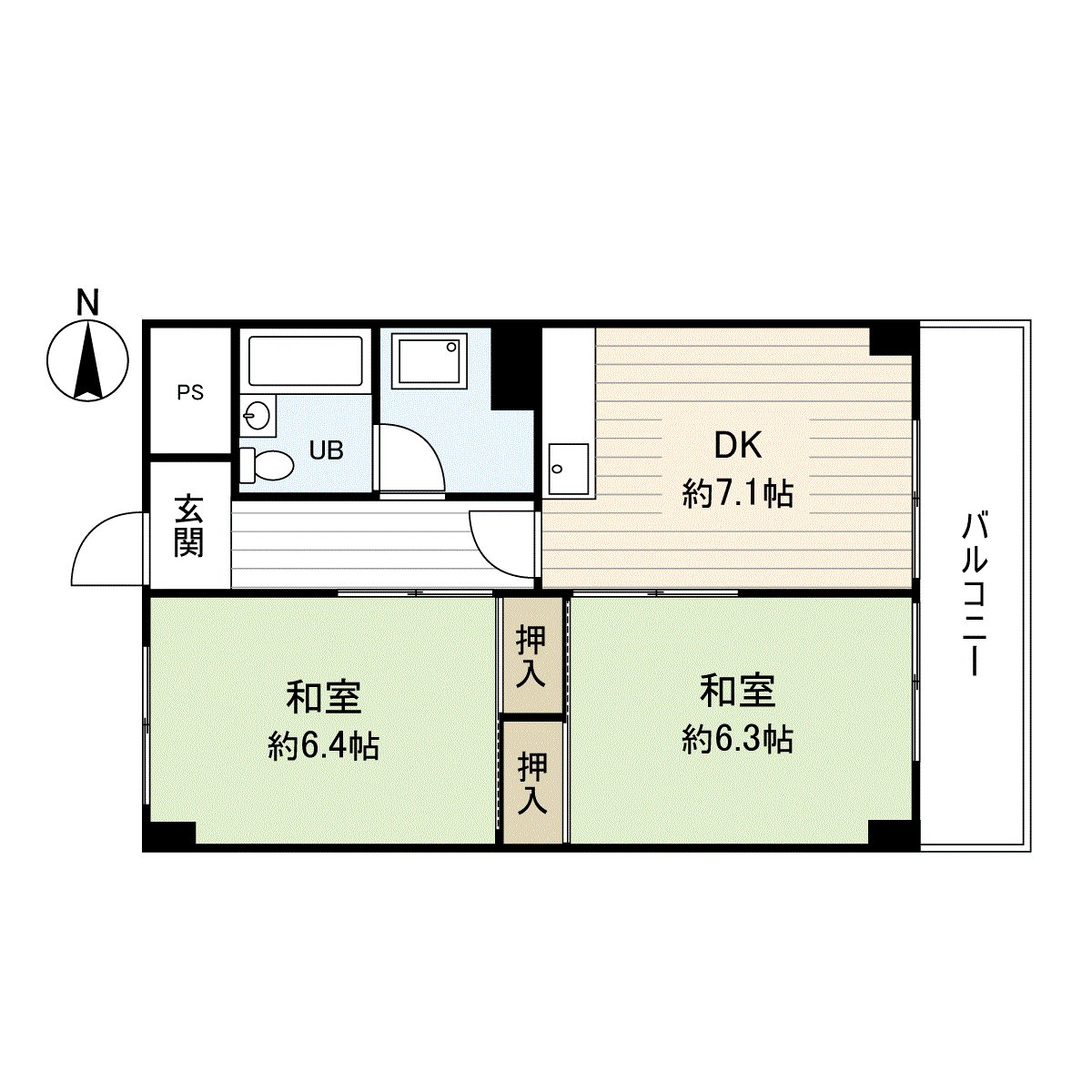 It is a room of 2DK located in the top floor part.