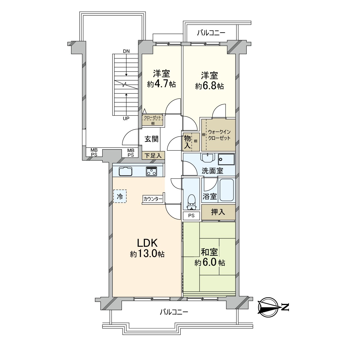It is a room of the 3LDK located in the 15-story 10th floor part.