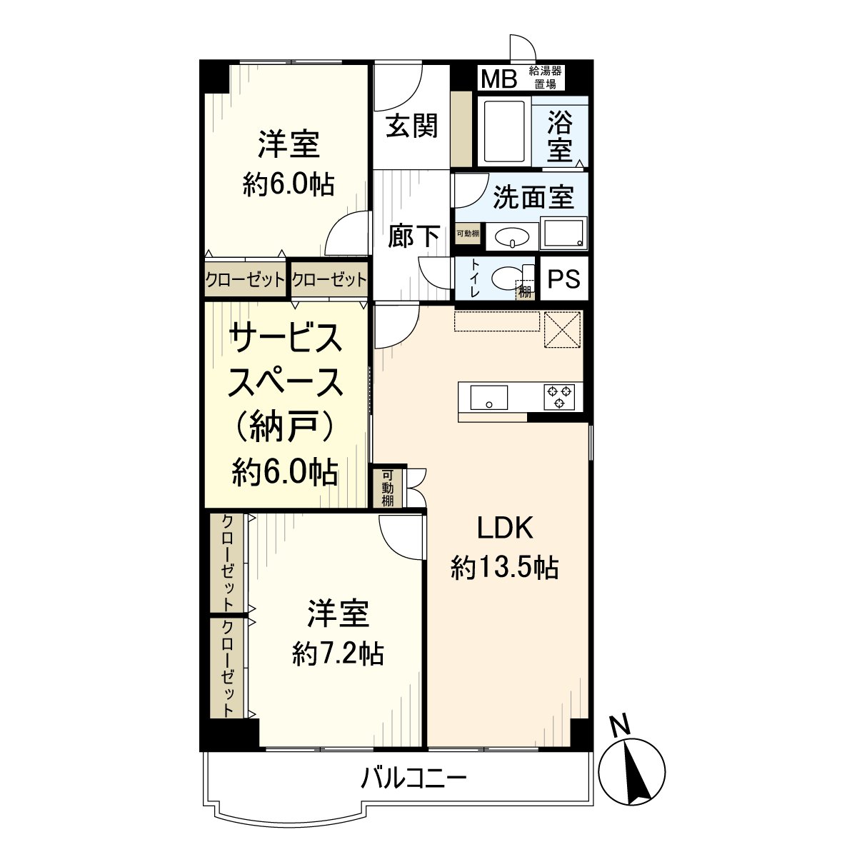 是位於9層樓5樓部分的2SLDK的房間。
