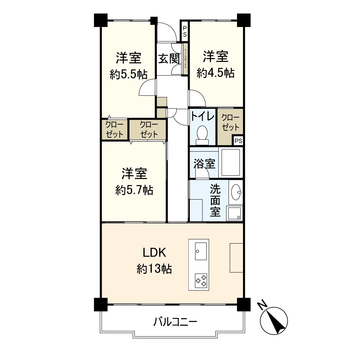 It is a room of the 3LDK located in the 7-story 6th floor part.