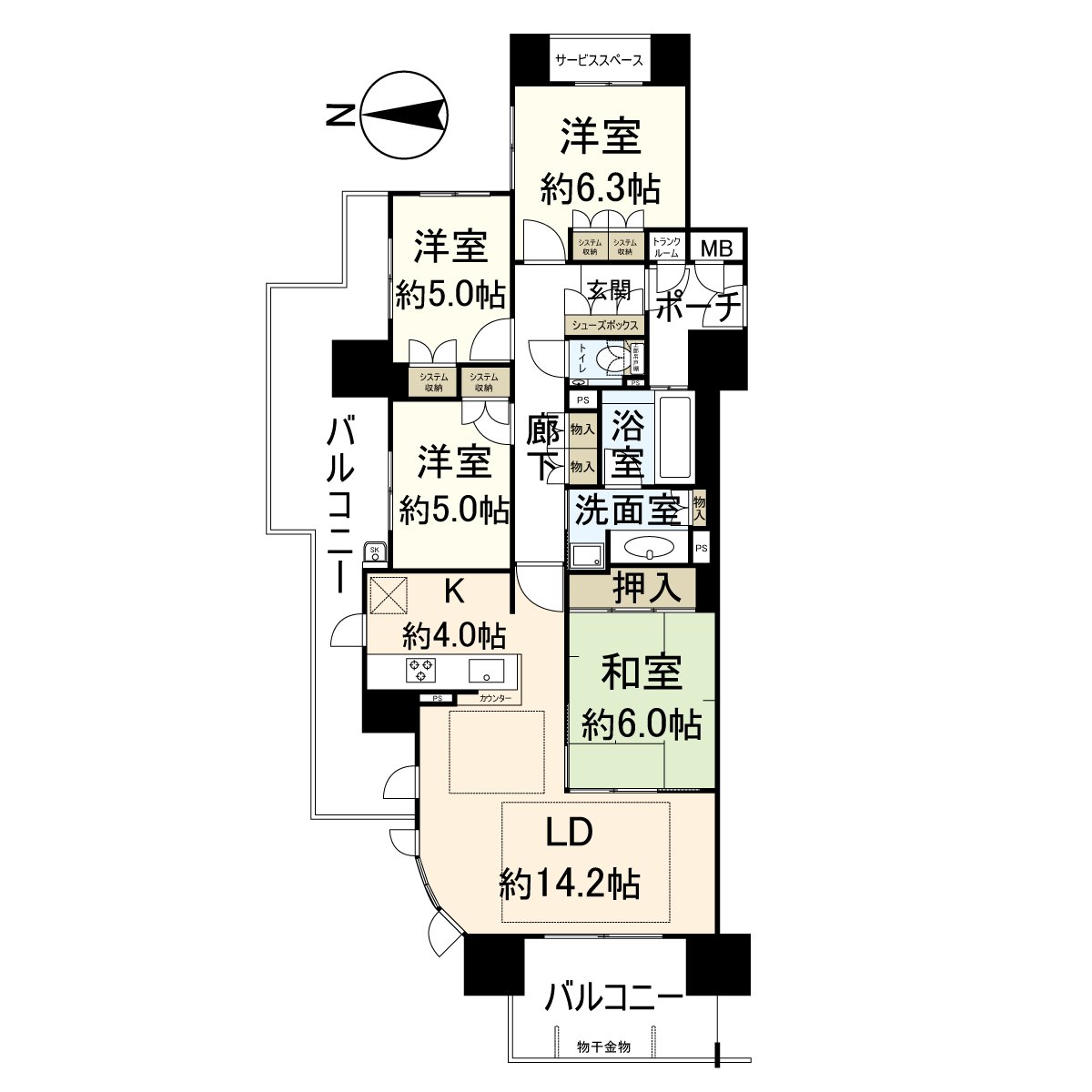 是位於15層樓4樓部分的4LDK的房間。