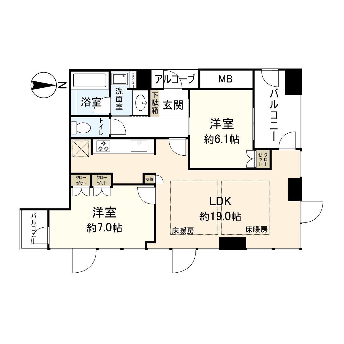 是位於40層樓7樓部分的2LDK的房間。