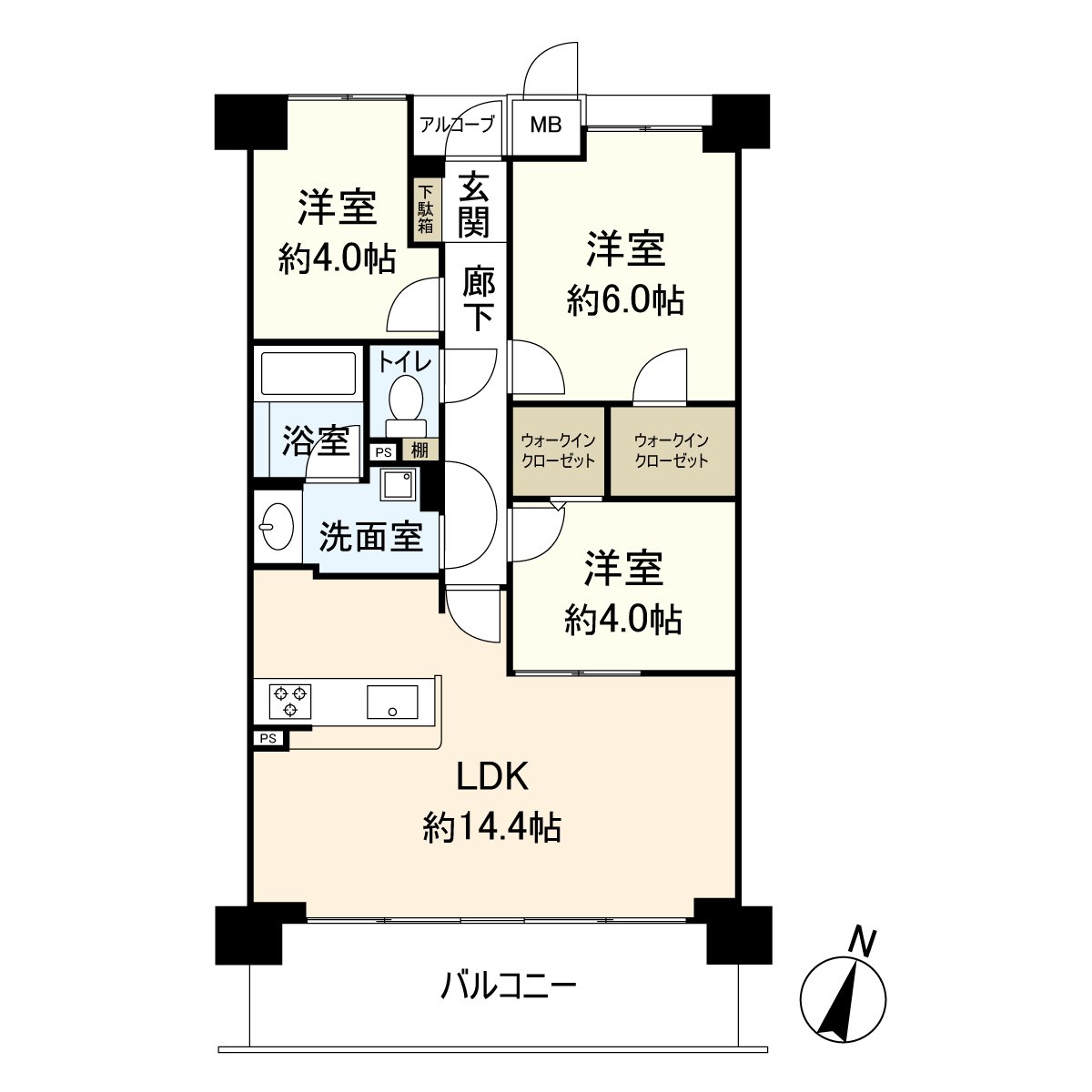 是位於15層樓9樓部分的3LDK的房間。