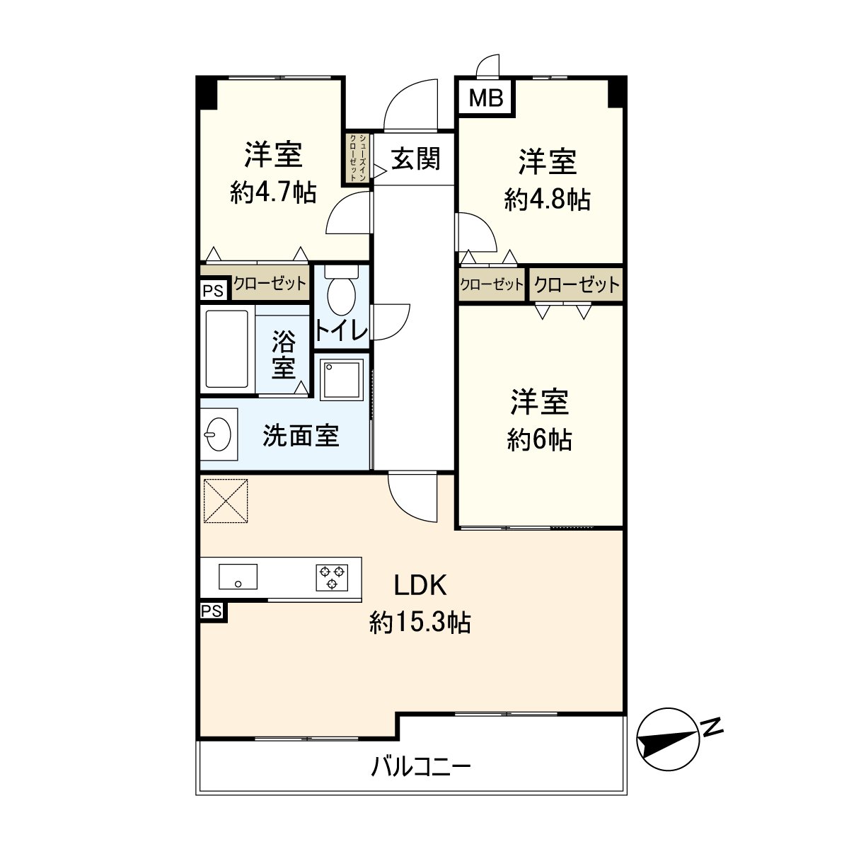 是位於12層樓9樓部分的3LDK的房間。