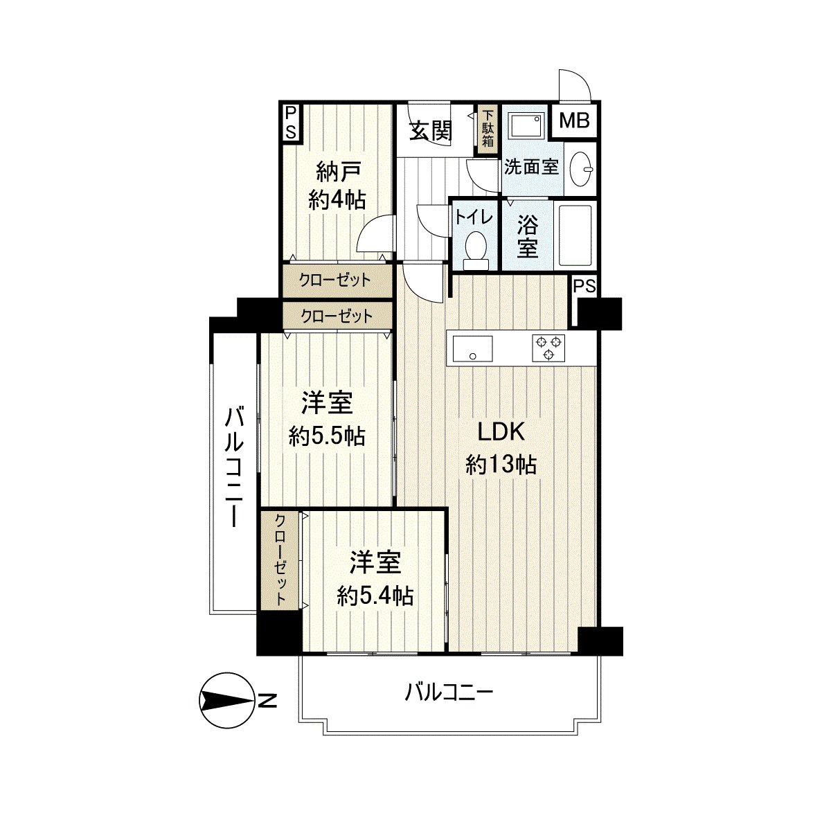 是位於13層樓3樓部分的2SLDK的房間。