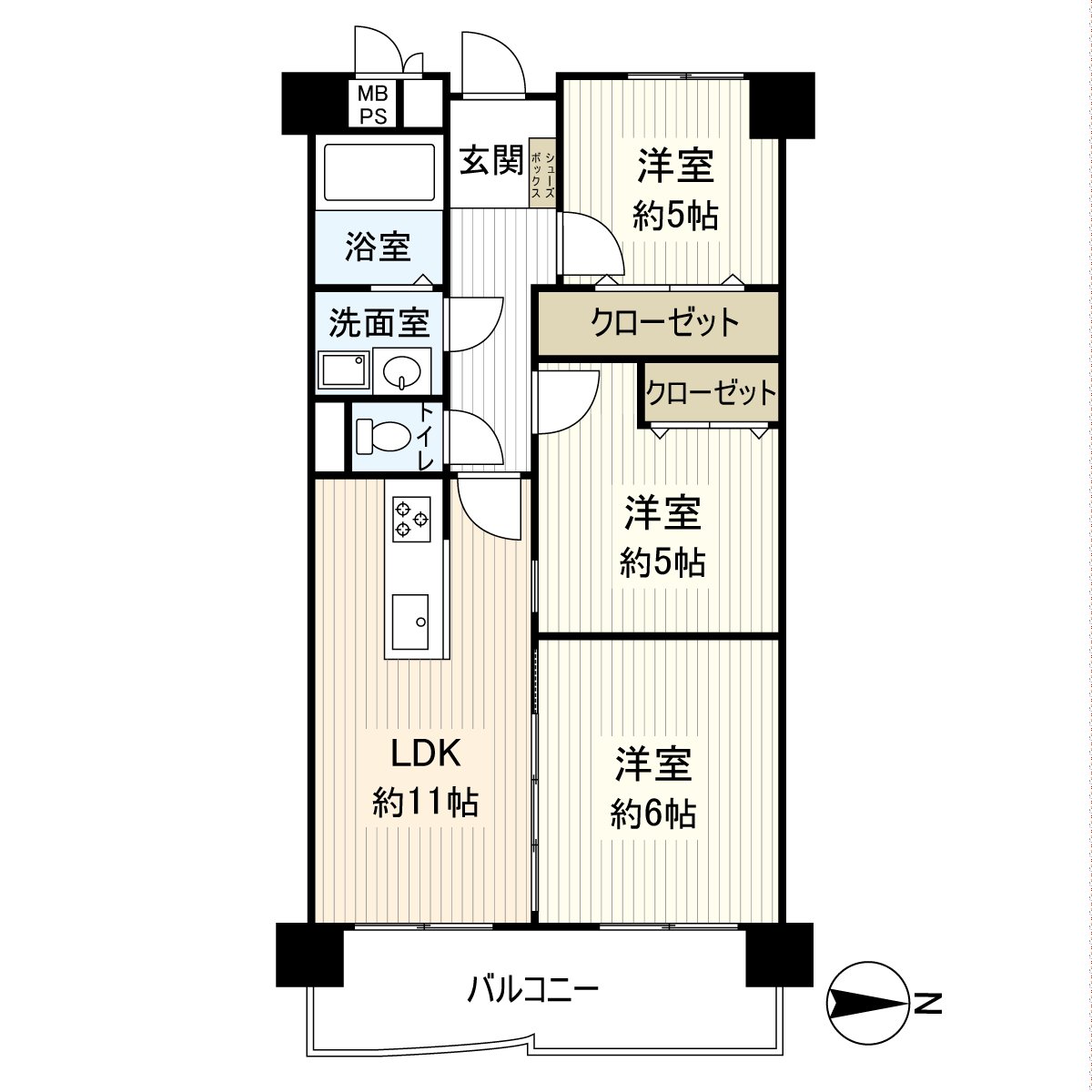 是位于11层楼10楼部分的3LDK的房间。