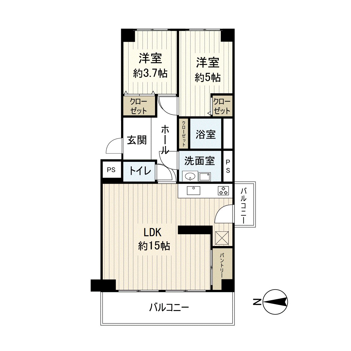 是位於14層樓7樓部分的2LDK的房間。
