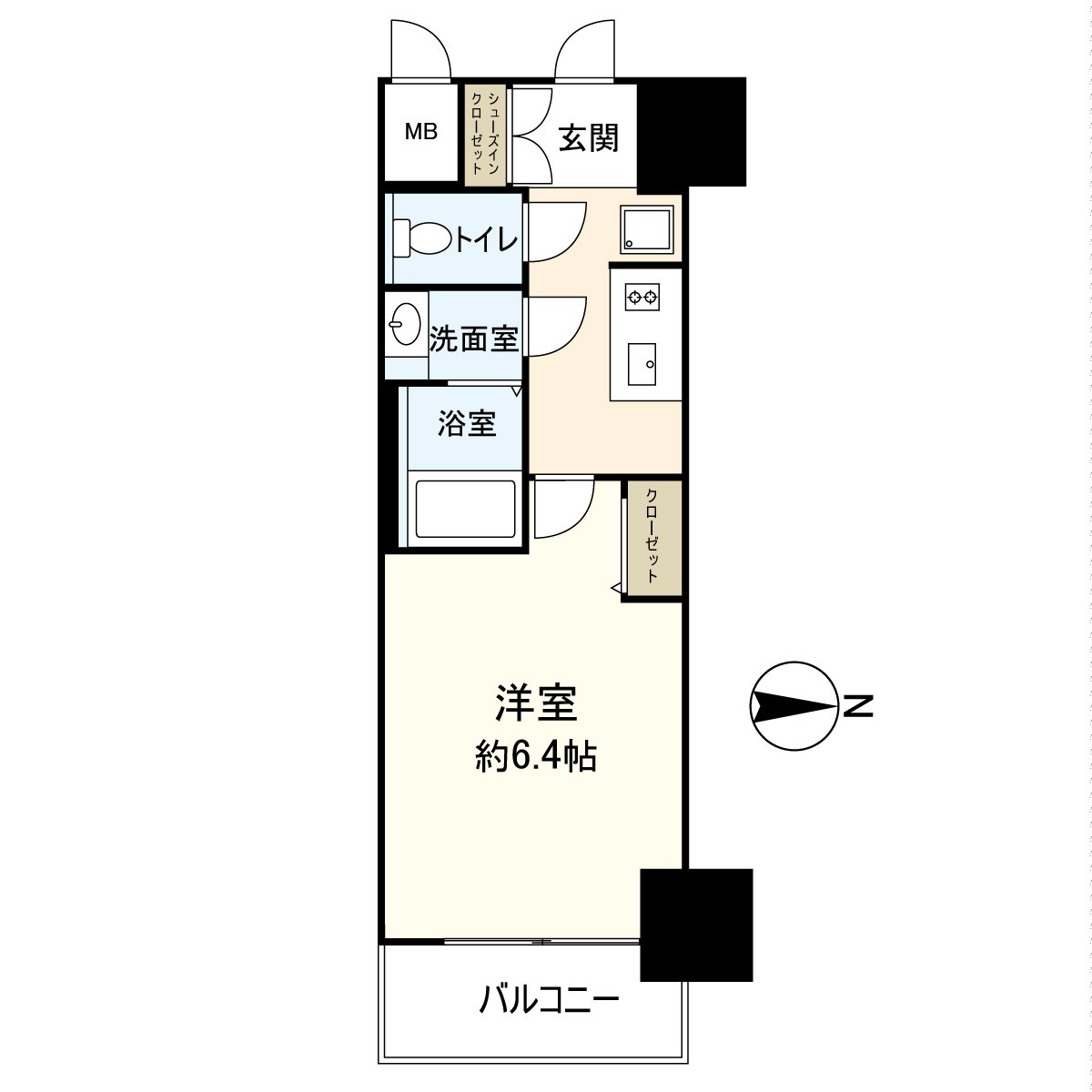 It is a room of 1K located in the 15-story 12th floor part.