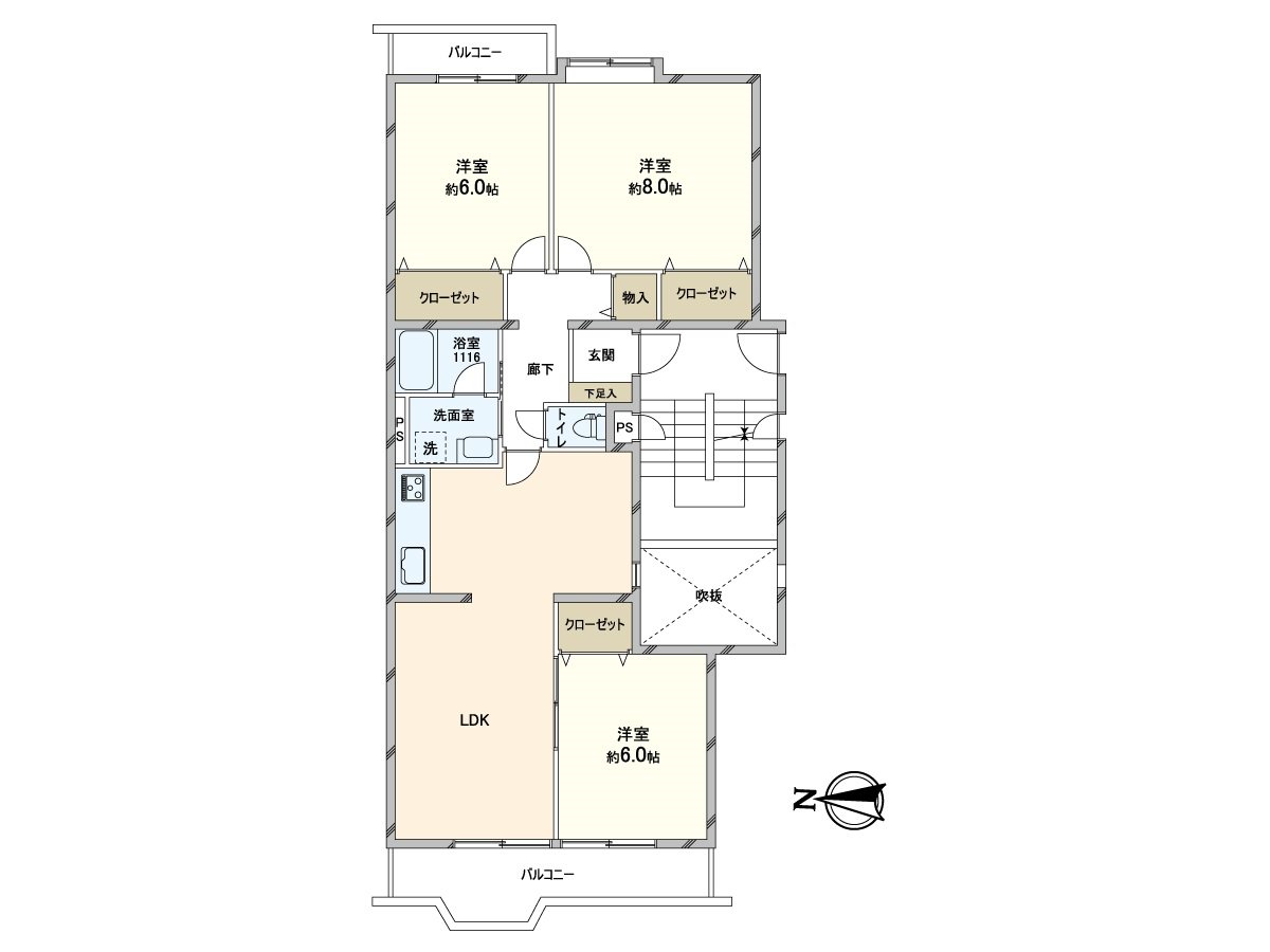 It is a room of the 3LDK located in the 5-story 4th floor part.