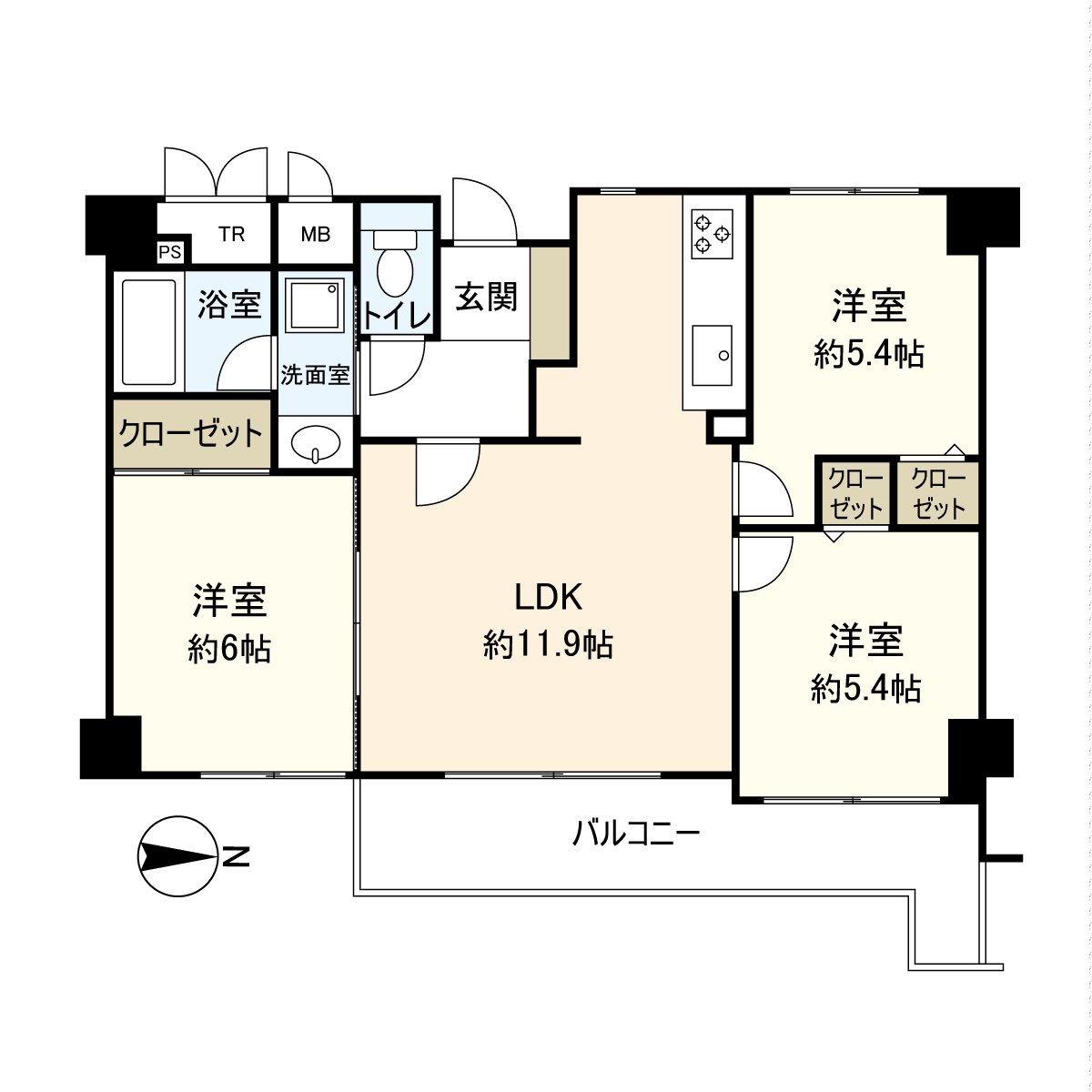 It is a room of the 3LDK located in the 11-story 2nd floor part.