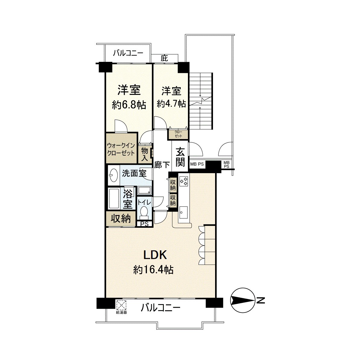 It is a room of 2LDK located in the 15-story 7th floor part.