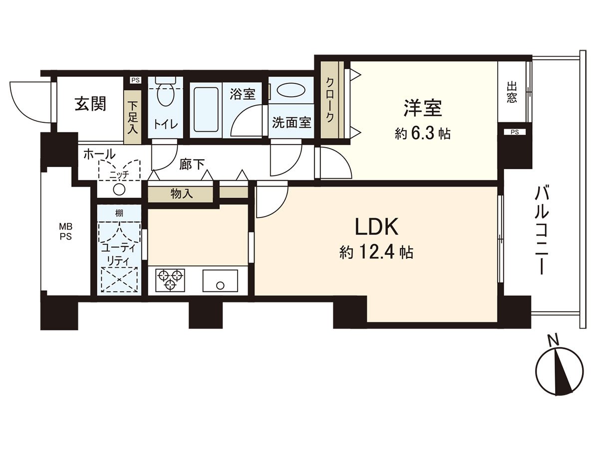 It is a room of 1LDK located in the 11th floor part. I store it in a living room and a corridor and there is a utility in the kitchen depths and can keep a residential space clearly♪