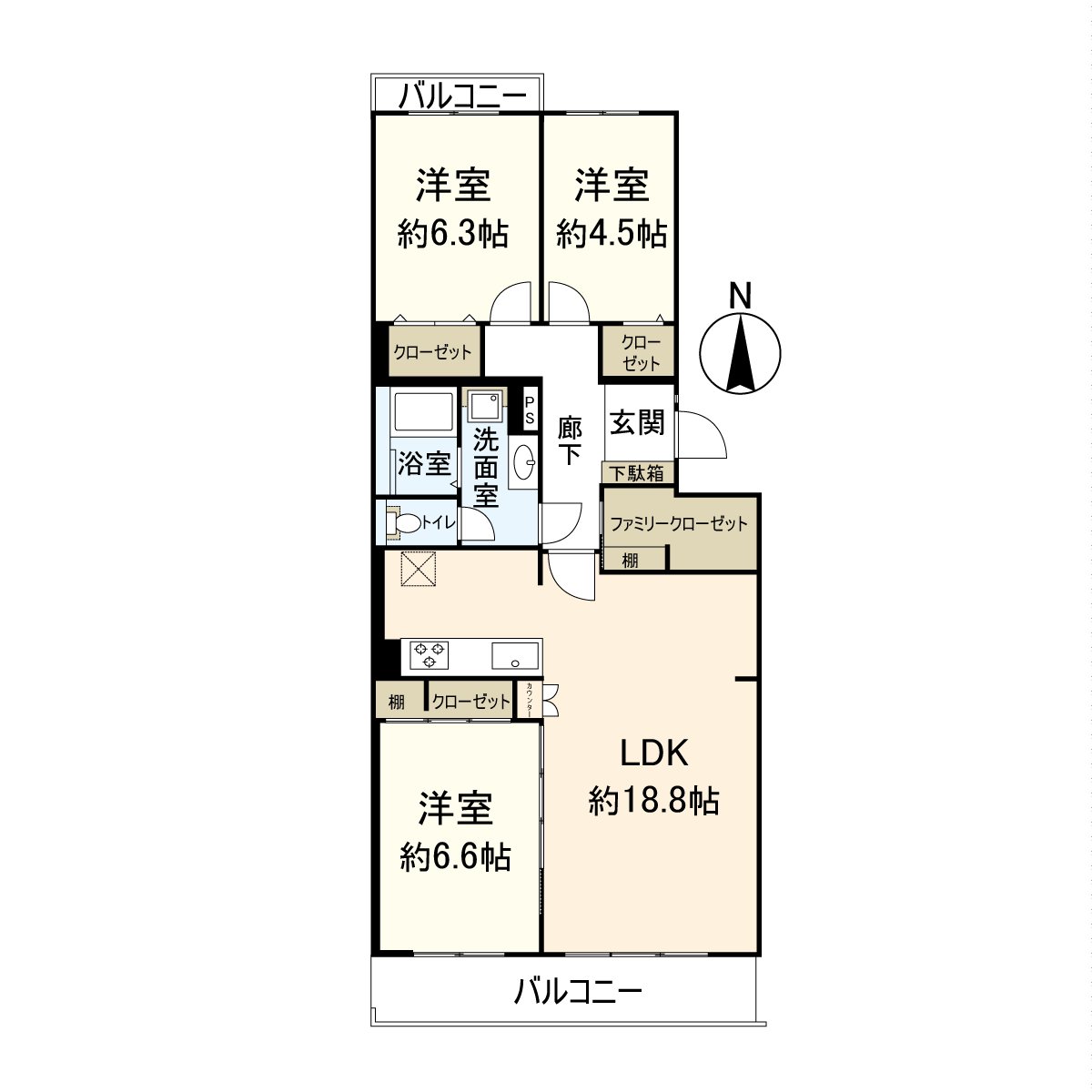 It is a room of the 3LDK located in the 5-story 3rd floor part.