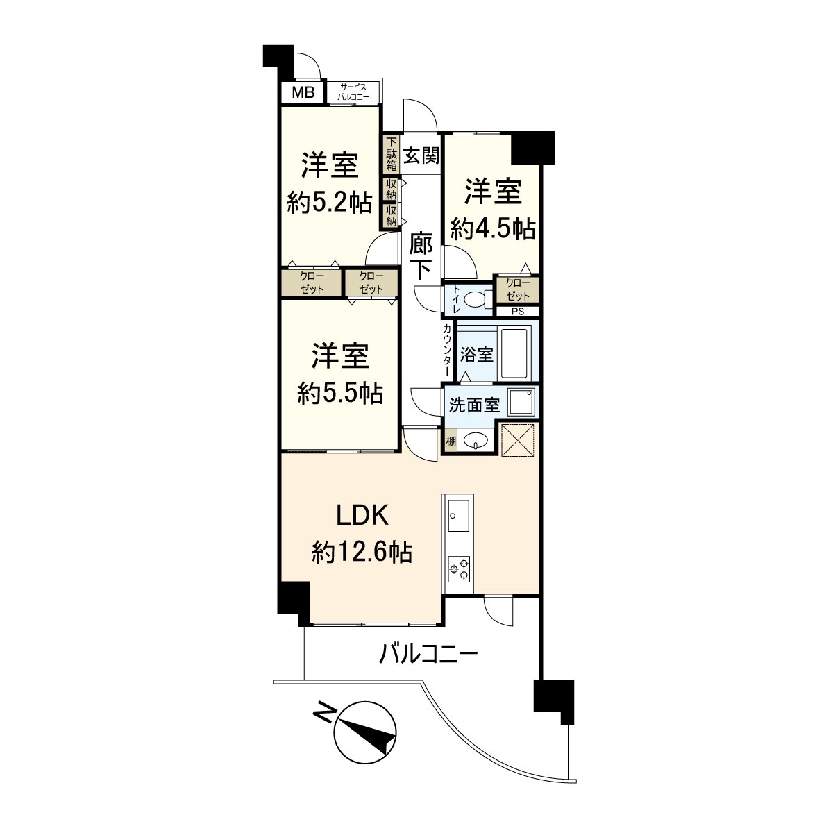 It is a room of the 3LDK located in the 15-story 13th floor part.