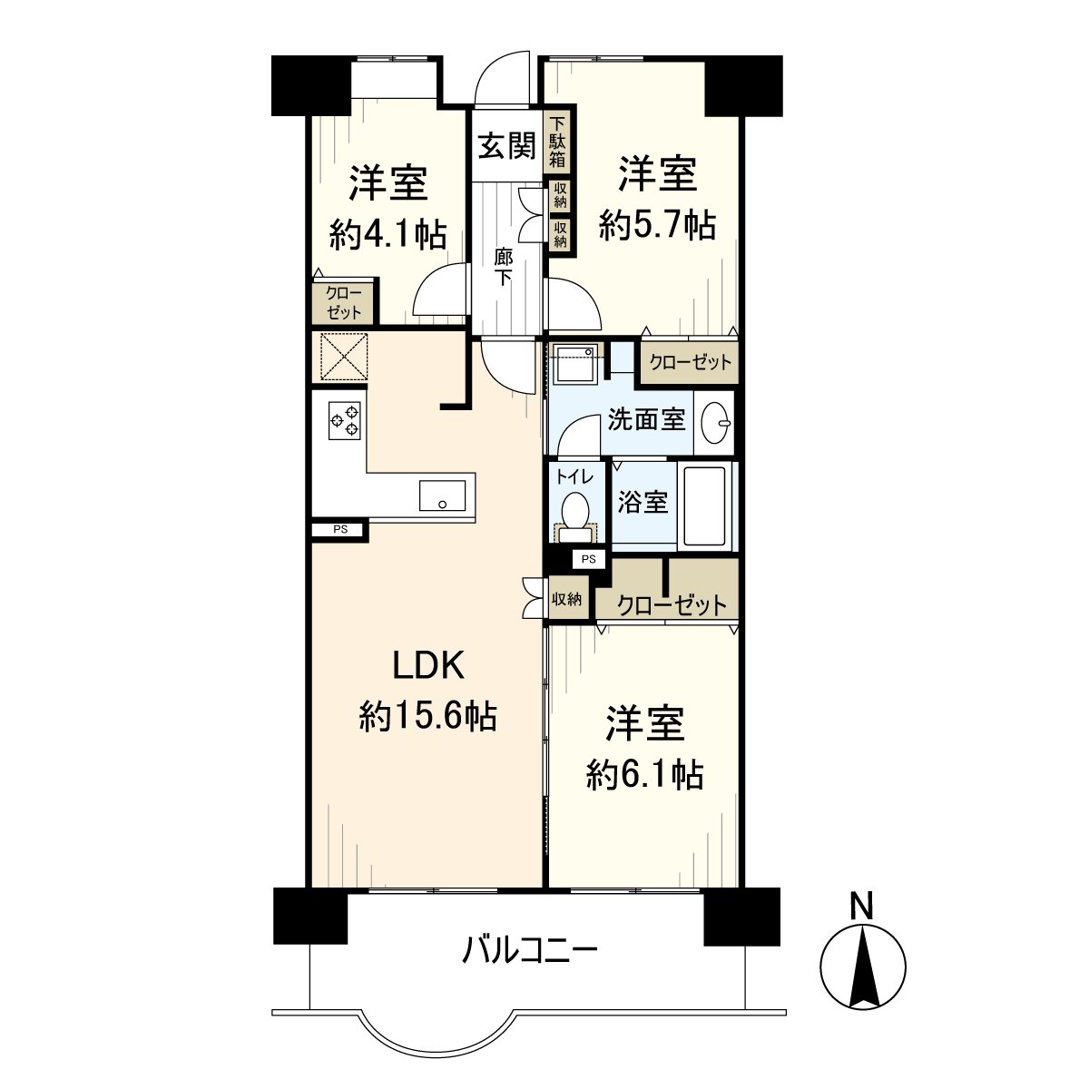 It is a room of the 3LDK located in the 15-story 7th floor part.
