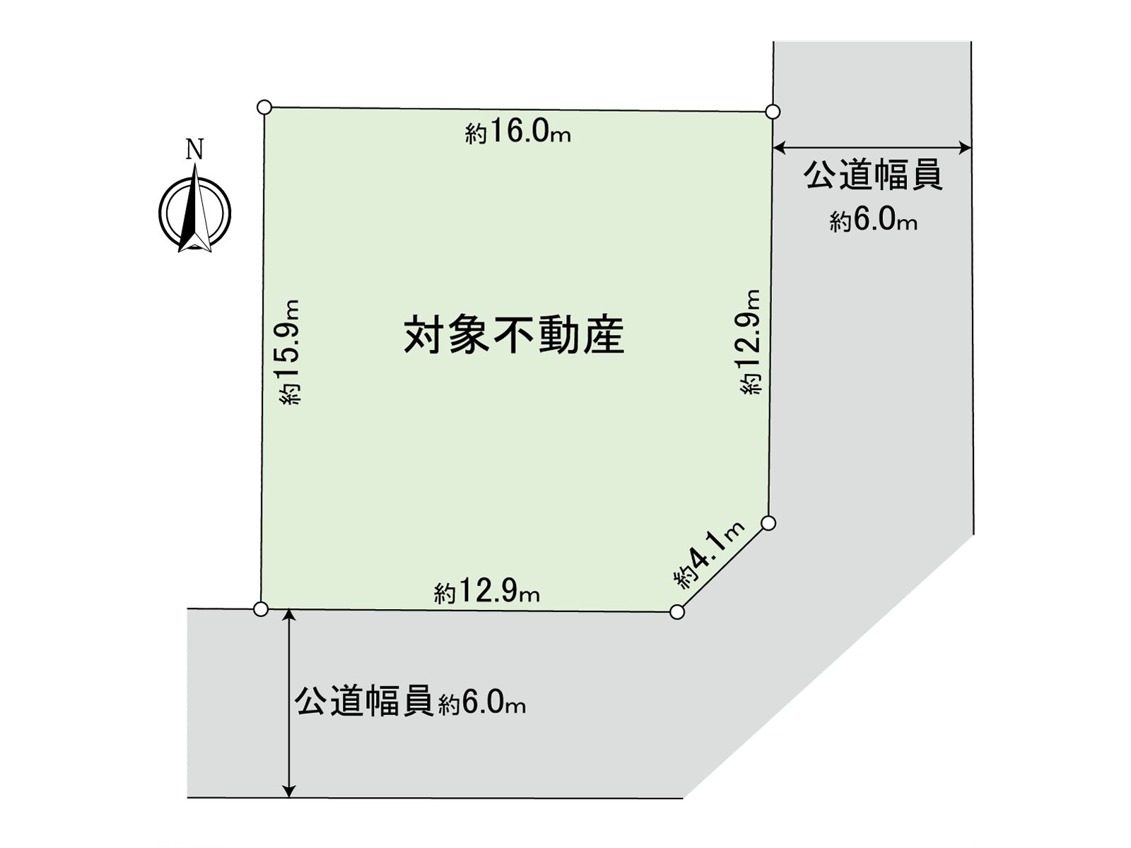 250.84平方公尺(約75.87坪)的角地，前面道路幅員地形圖、土地面積是約6.0m的土地。
