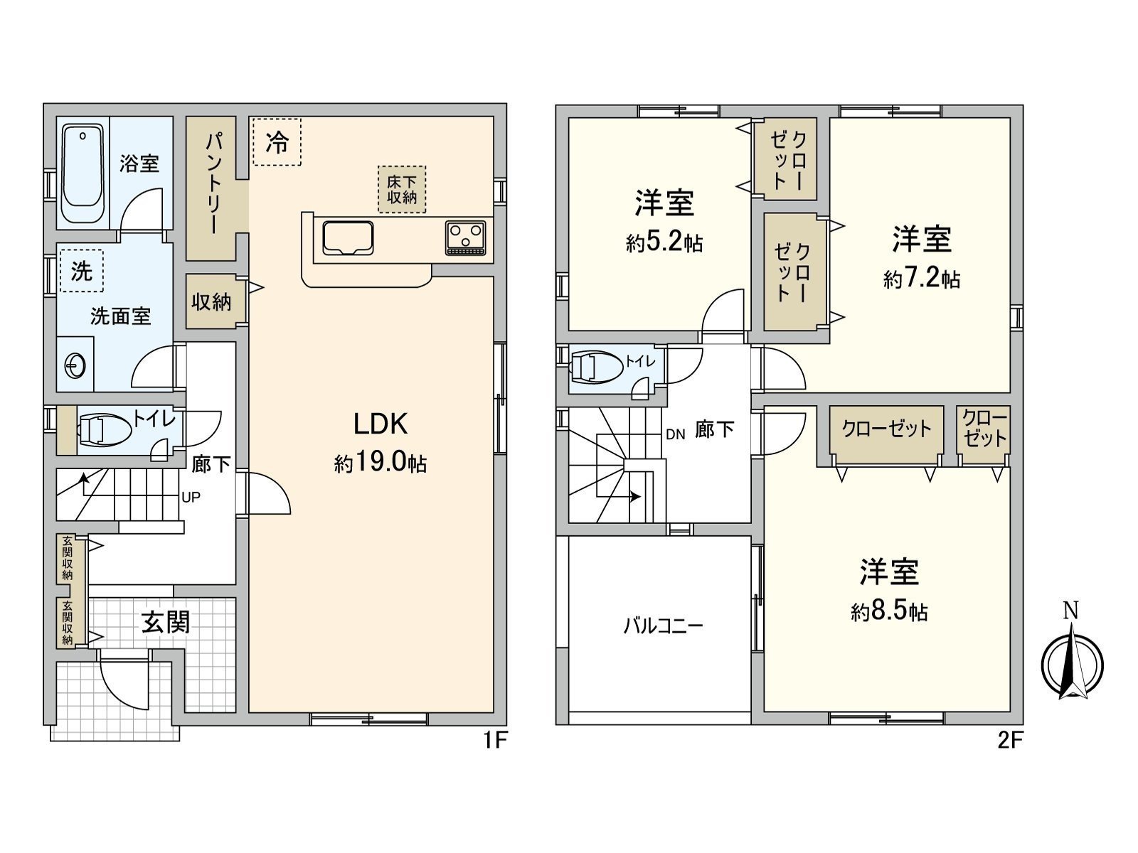 [平面圖]有餐具室+門口收納+全居室收納的3LDK