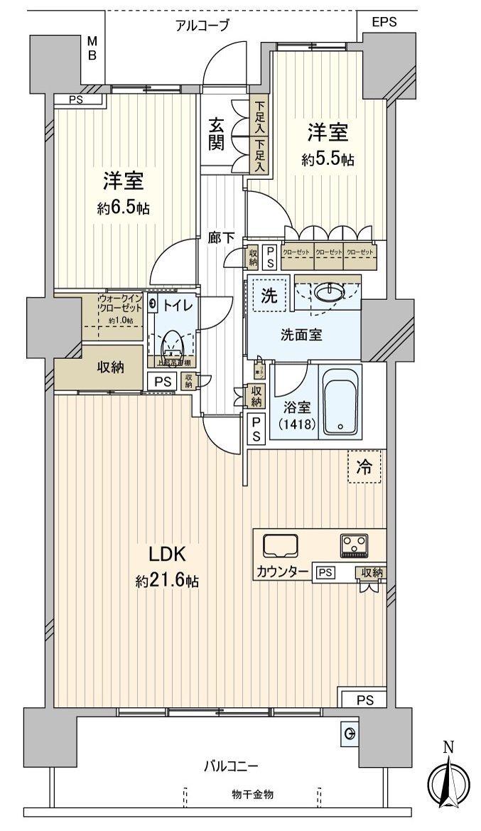 [平面圖]私人使用面積：78.08平方公尺(約23.61坪)2LDK朝南