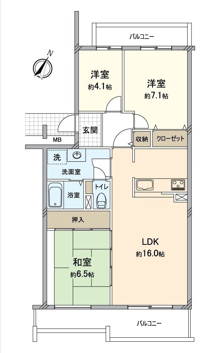 ～平面圖～私人使用面積約79.39平方公尺、陽台面積約14.94平方公尺的3LDK。