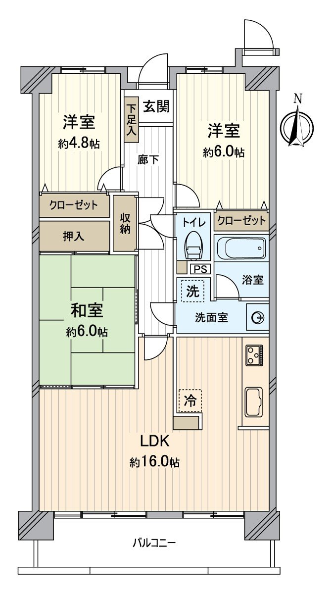 ～房型图～2026年1月翻新的3LDK。为位于8层楼7楼部分光照通风良好。