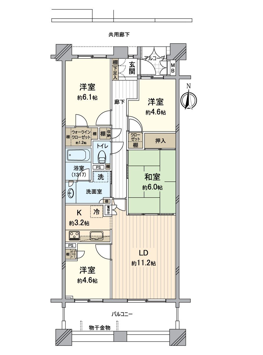 [平面圖]朝南的4LDK+嵌入式衣櫃