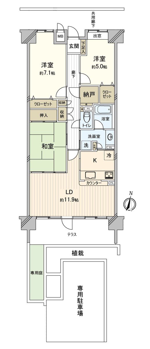 House with garden for exclusive use of the exclusive Parking lot ･