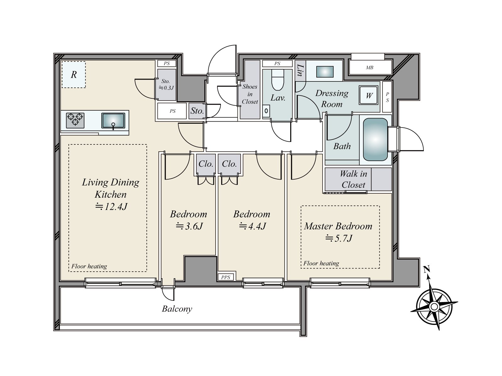 Floor heating 2 places available (living and dining room, about 5.7 quires of Western-style rooms part)