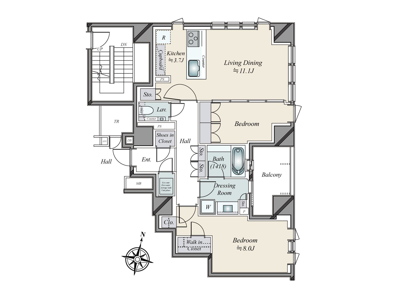 东、北的采光房/2LDK