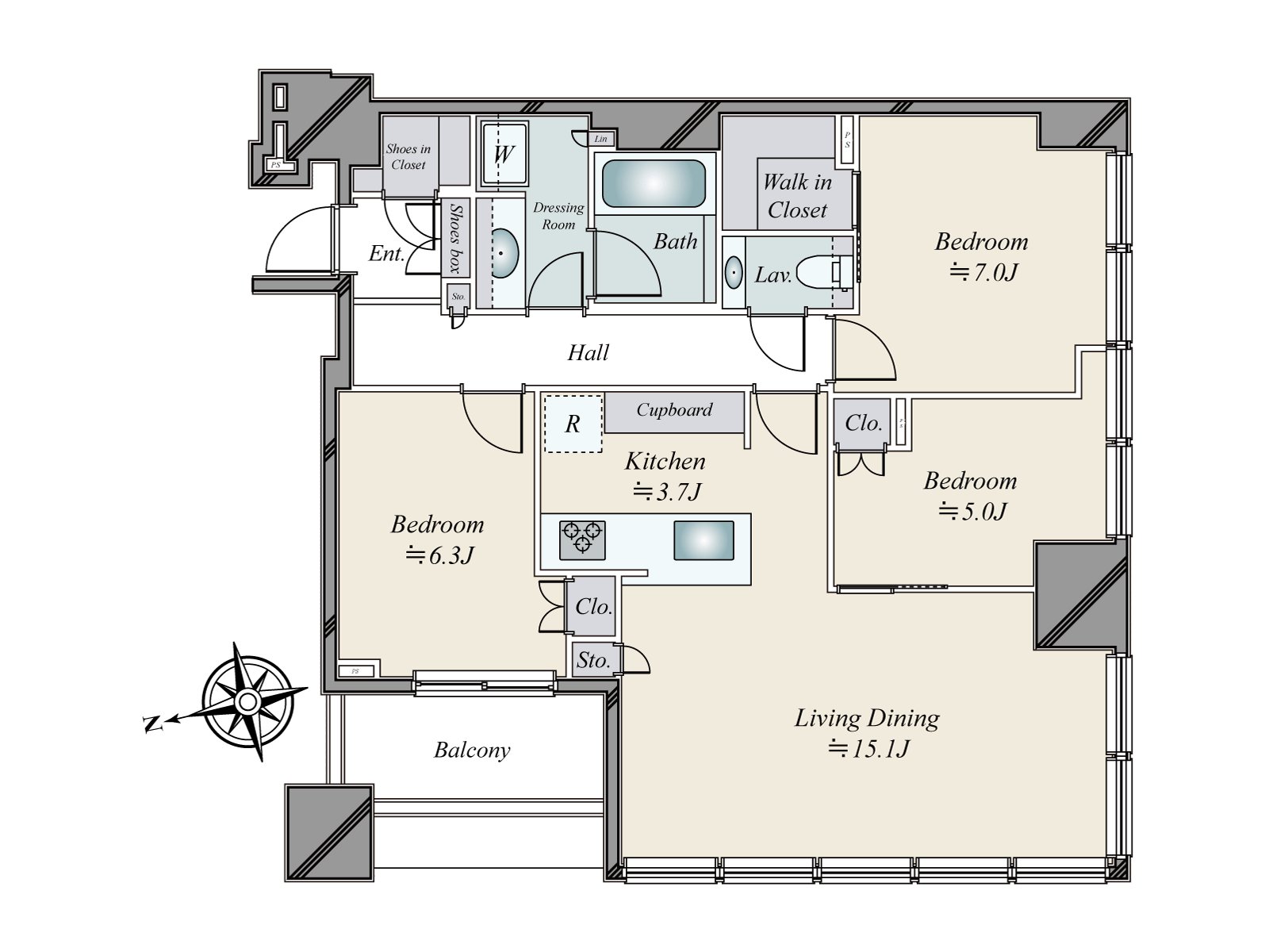 3LDK84.66平米南、西采光房