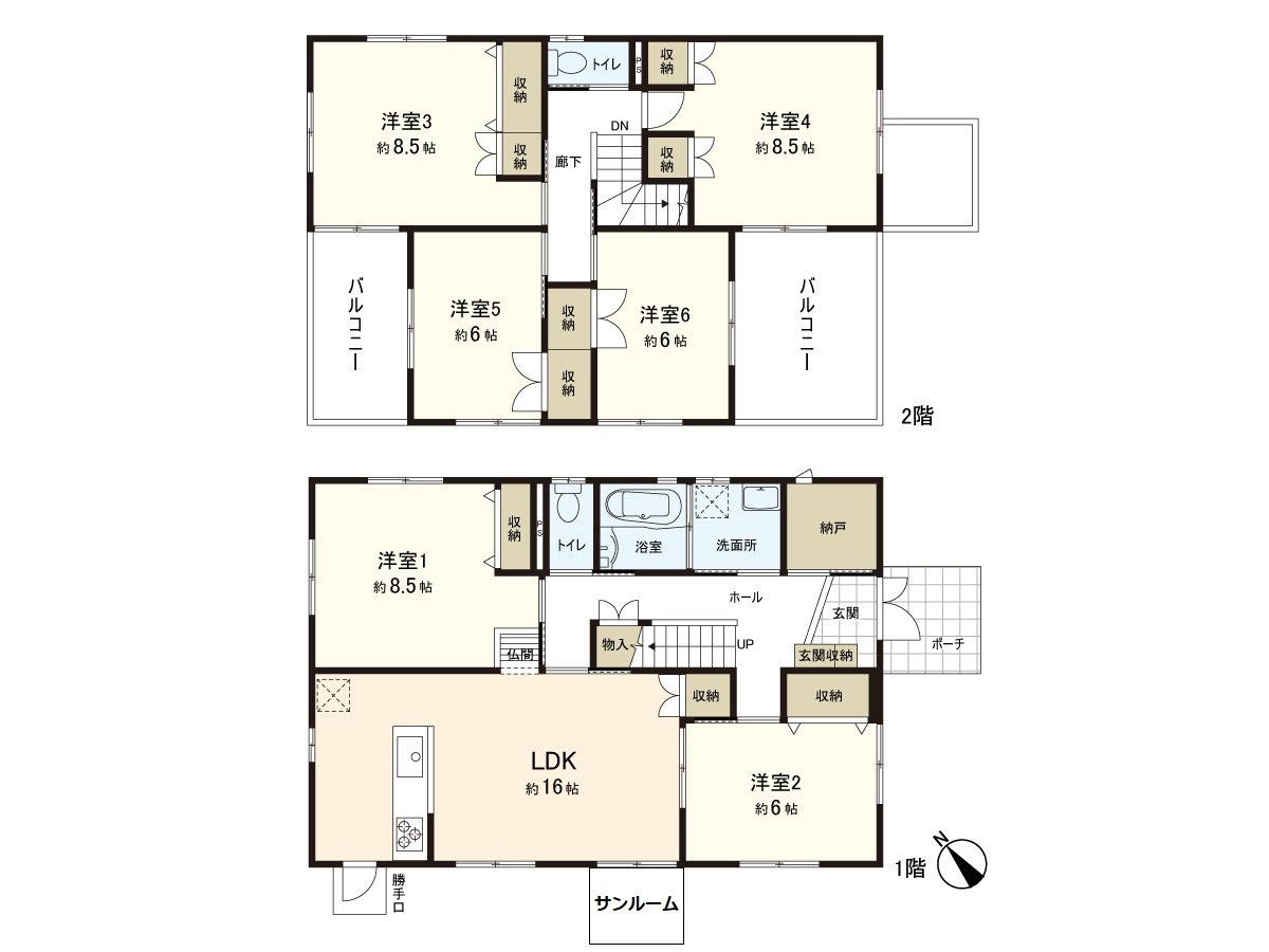 是6LDK的寬敞的房型。超過6張塌塌米全居室、全居室收納有魅力。