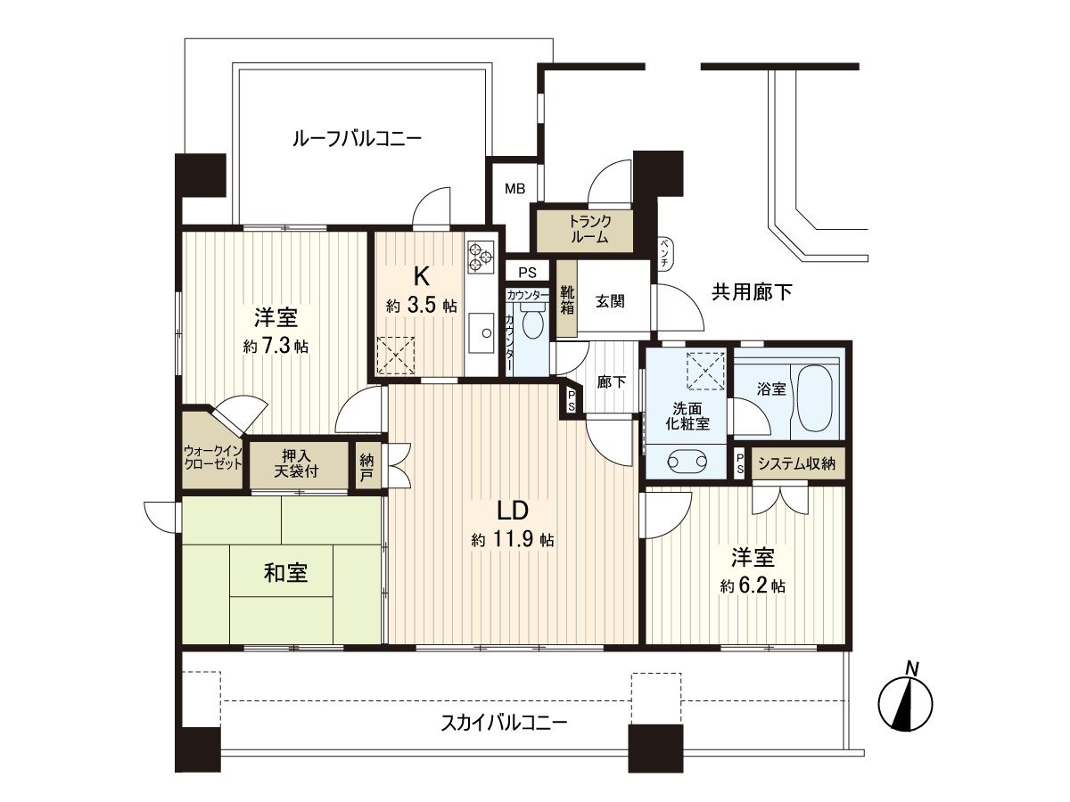 南側約11.5m的wide span設計。是3間南向曝光面，第三版采光的西南邊間的亮的房型。