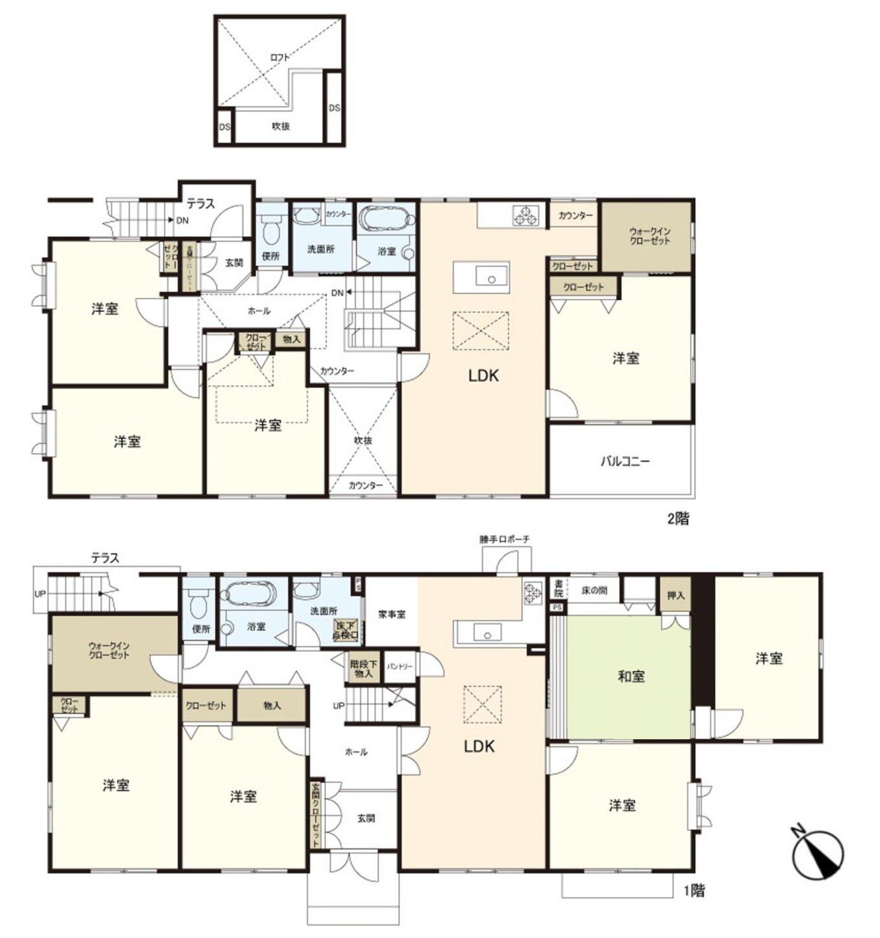 ○ 1楼5LDK+2阶4LDK+阁楼的二户式住宅