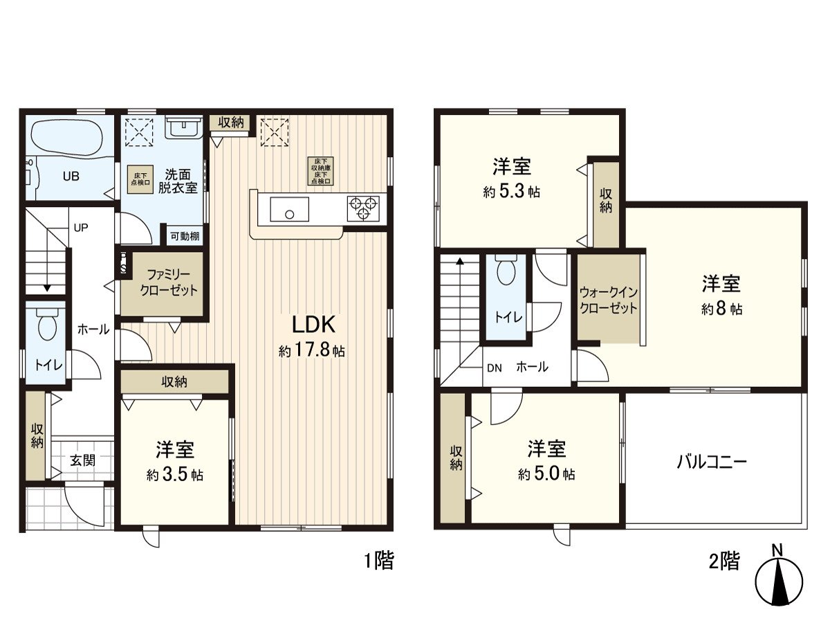 [平面圖]在在全居室充實的收納有、LDK，大型的家庭壁櫥