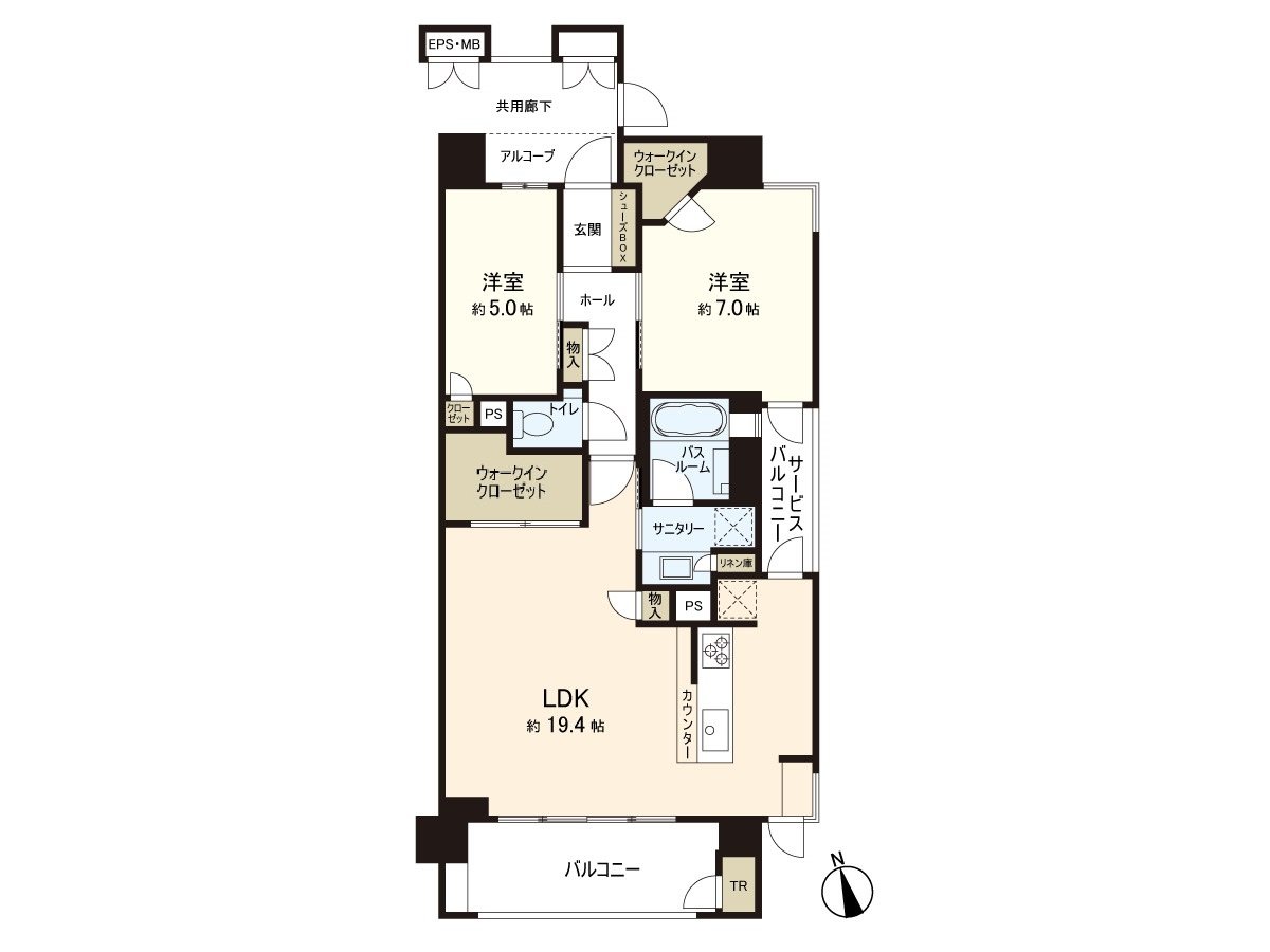It is 2LDK, the extensive room of LDK about 19.4 quires!