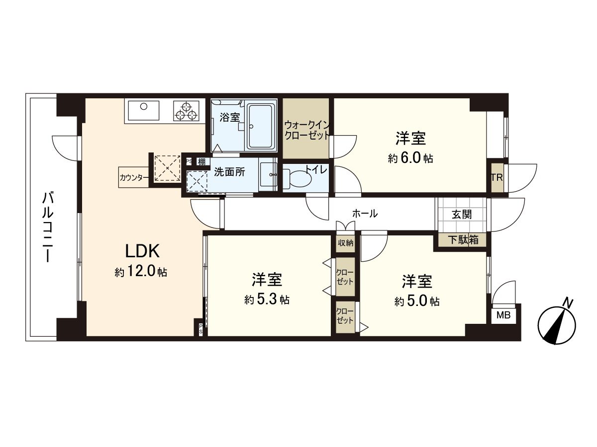 家庭型的3LDK，卧式生活有开放感觉，有人气