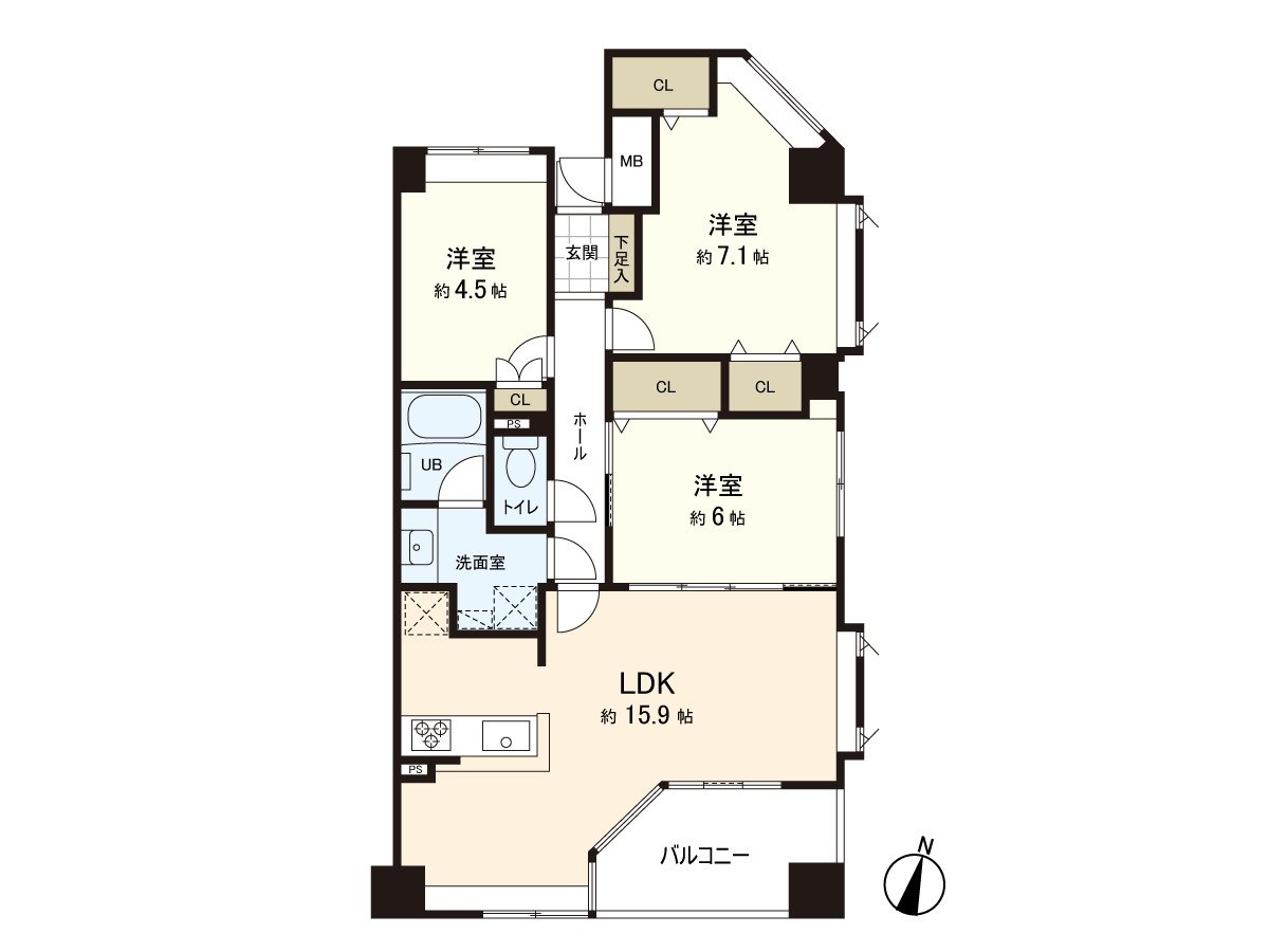 家庭型的3LDK，全居室是地板式樣