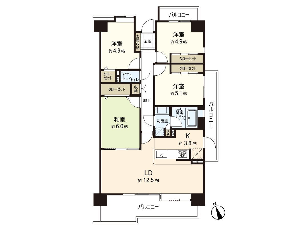 在3方向的房间，根据更许多的窗有开放感觉