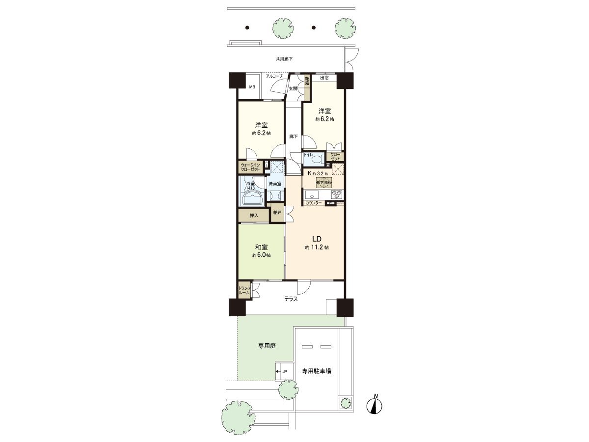 是有专用3LDK，停车场的房间。