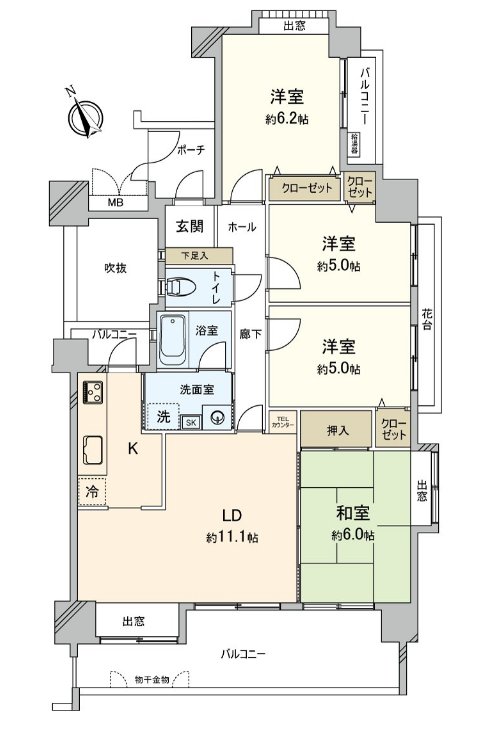 沒有在東南、朝南西的採光房在周圍阻礙的建築物。為此，通風、日照、風景良好。