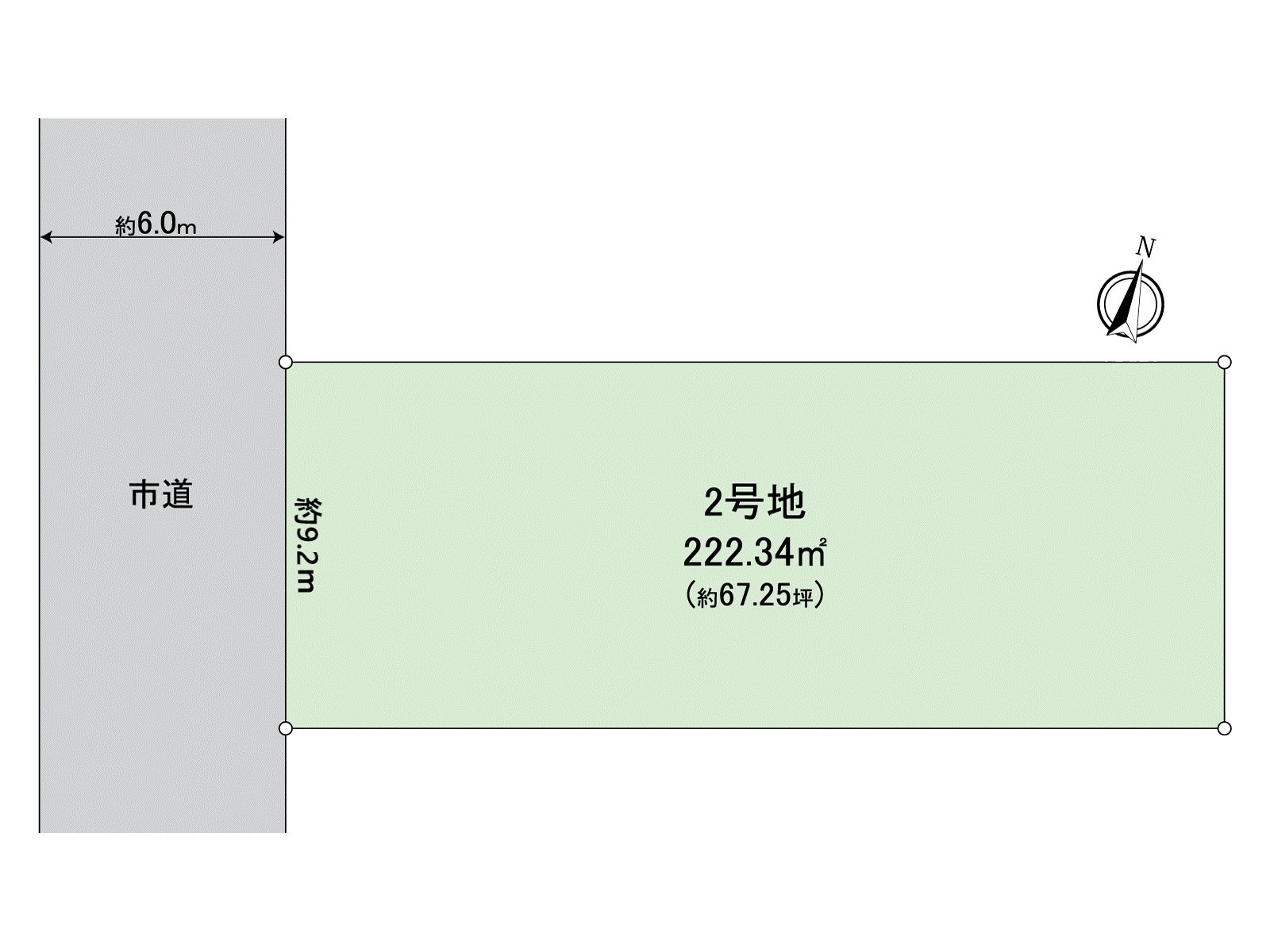 It is rectangular lot of 222.34 square meters (about 67.25 tsubo).
