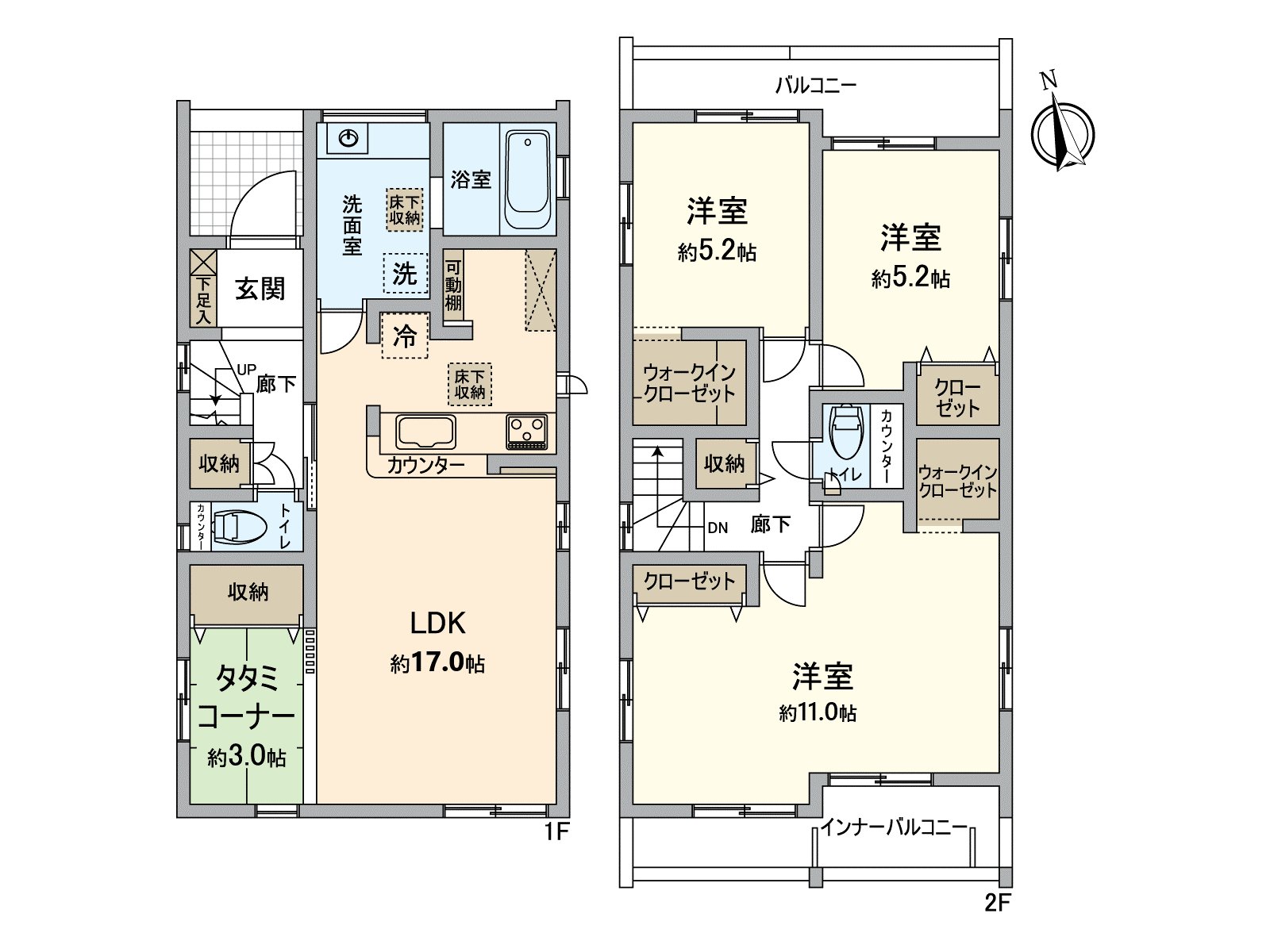 The 3LDK which is recommended to the family. Storage space such as a walk-in closet or corridor storing is abundant.
