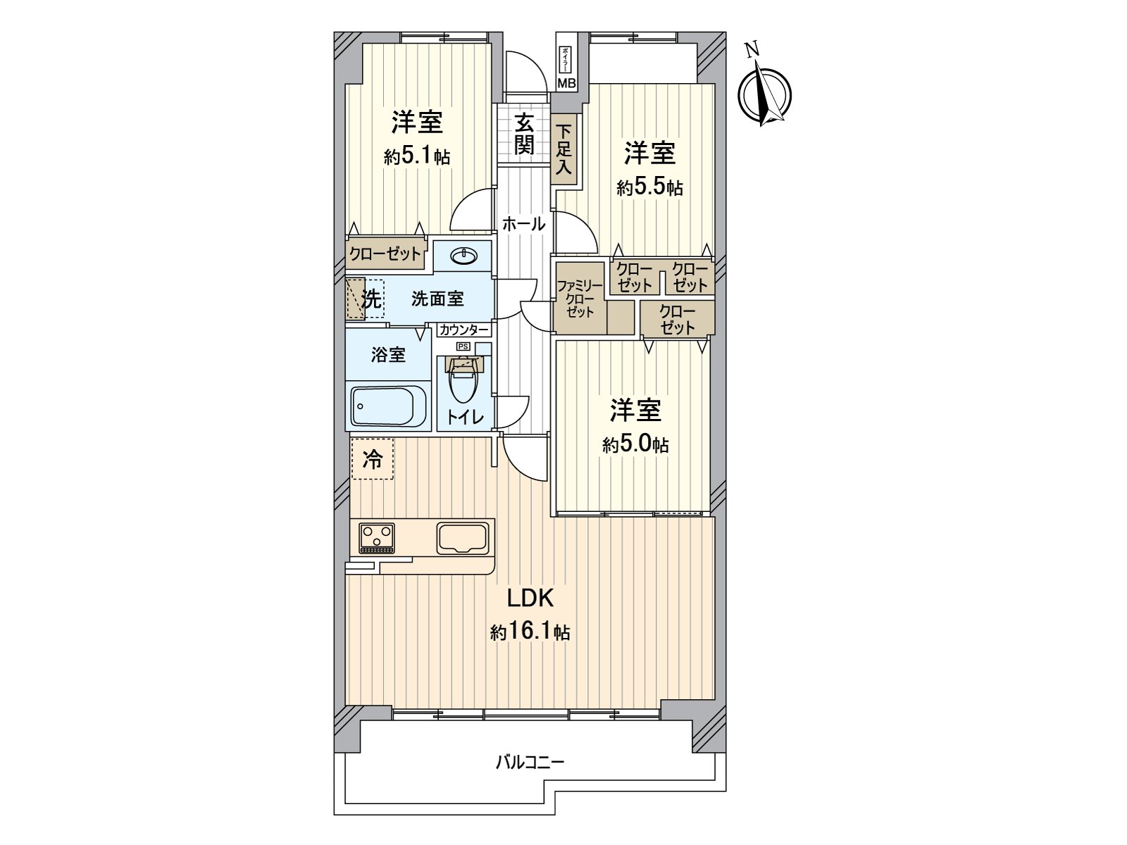 The 3LDK which is recommended to the family. Bedroom, how to handle child that I distributed including the room are possible.
