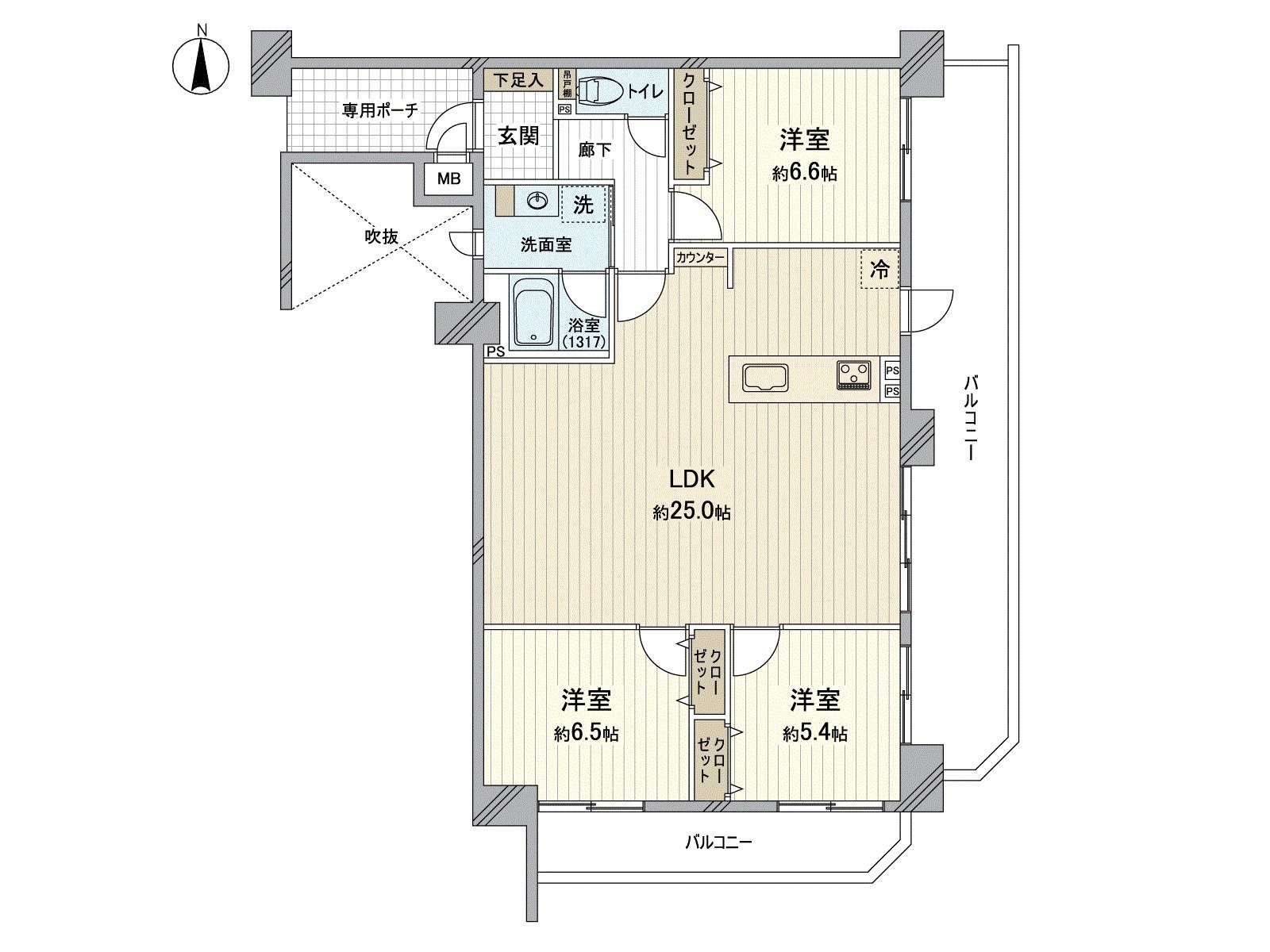 Plan of LDK about 25.0 quires and the 3LDK with the spacious space. I am reliable because I cannot see a living room directly from the entrance without seeing life space in the visitor.